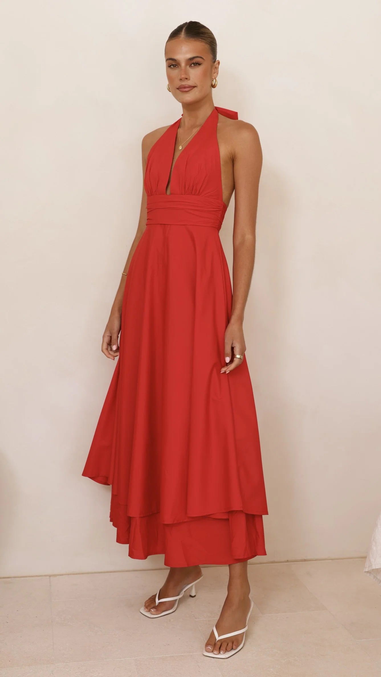 Kathy Halter Neck Maxi Dress - Red