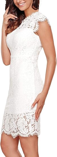 MEROKEETY Sleeveless Lace Floral Elegant Cocktail Dress