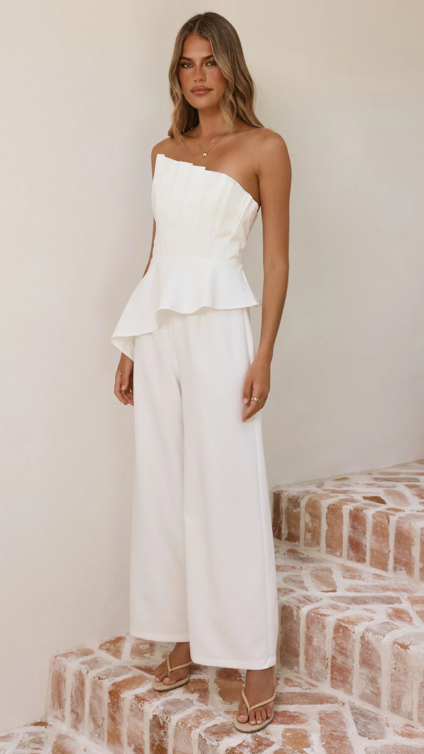 Javana Asymmetrical Top and Pants Set - White