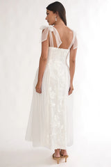 Serifine Floral Embellished Bow Maxi Dress White