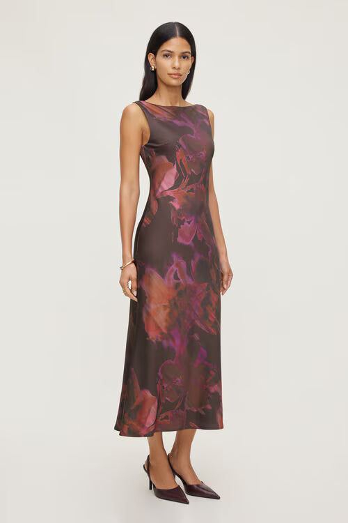 Liora Satin Maxi Slip Dress-Maroon Floral