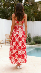 Saraya Top and Skirt Set - Red / White