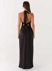 Heavy Hearted Satin Maxi Dress - Black