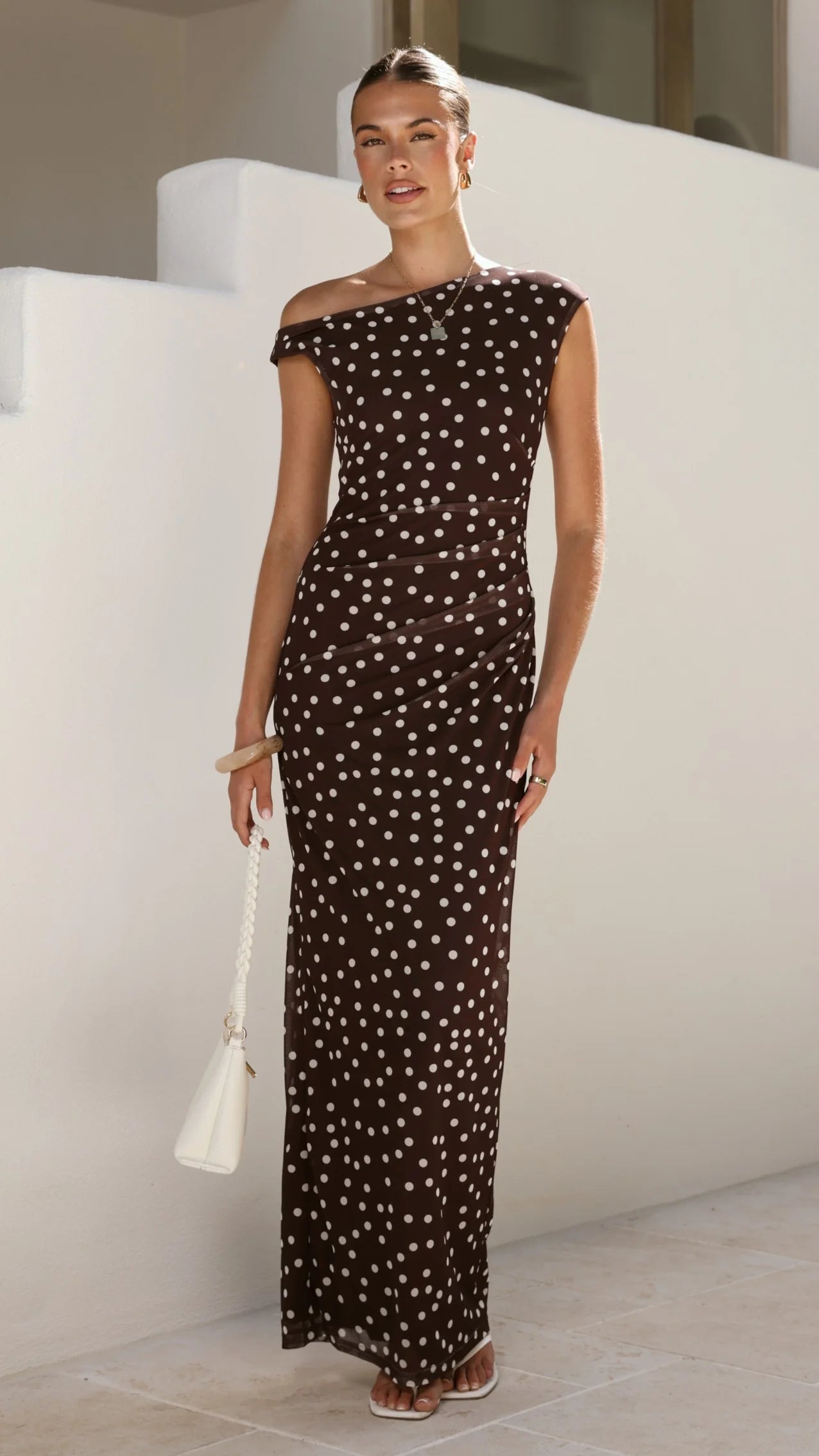 Lilani Maxi Dress - Chocolate/White Polka Dot