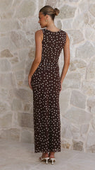 Janika Maxi Skirt - Chocolate/White Polka Dot