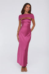 Starry Enchant Satin Strapless Maxi Dress Magenta