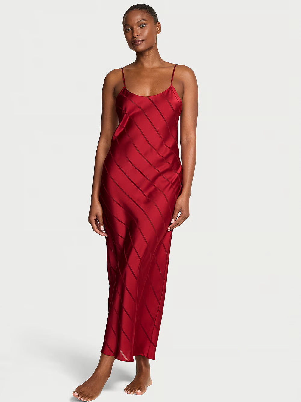 Satin Sheer Stripe Long Slip Dress