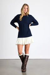 Alvie Navy Cable Knit Drop Waist Sweater Dress