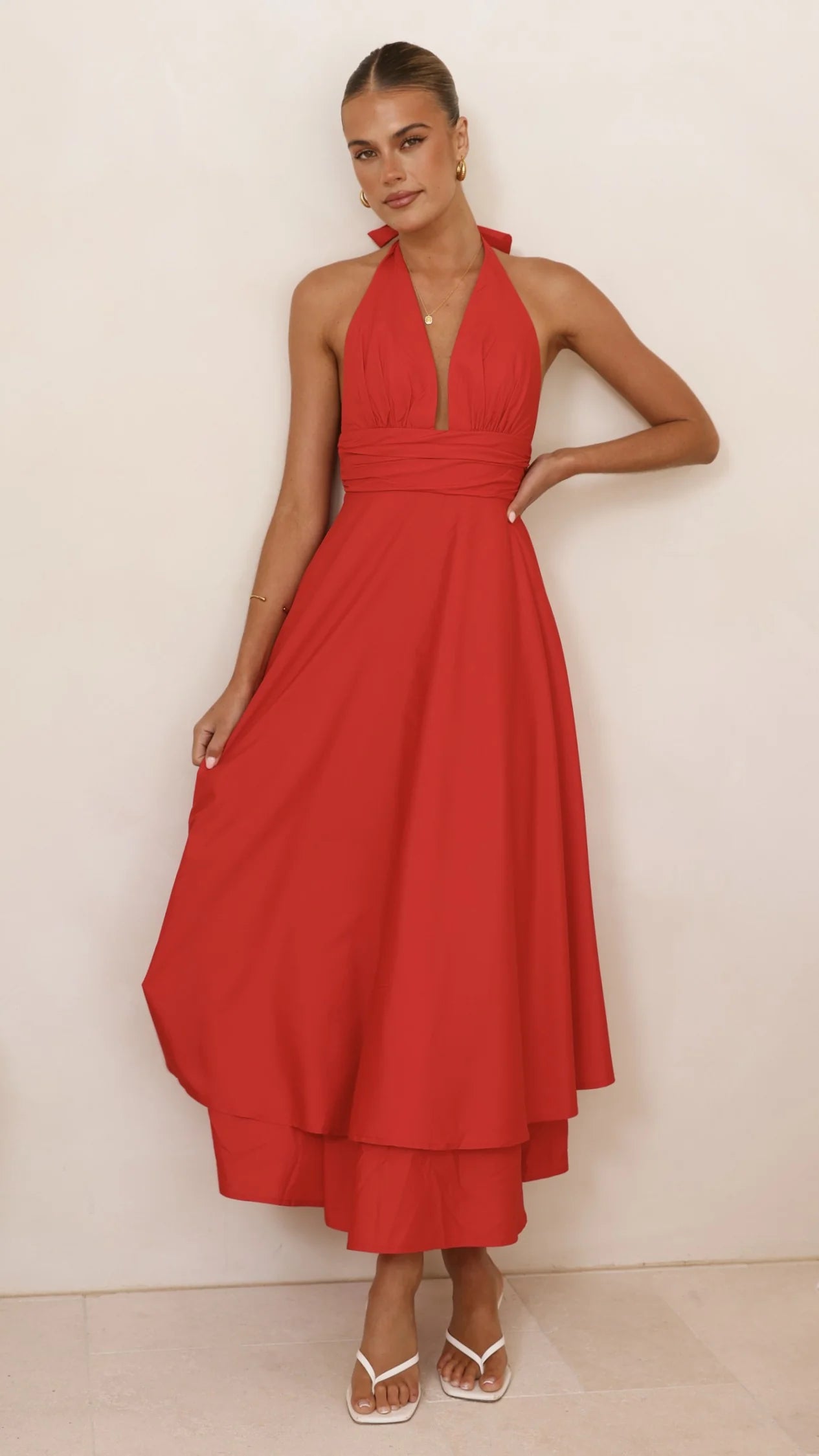 Kathy Halter Neck Maxi Dress - Red