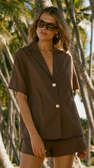 Nadine Shirt and Shorts Set - Brown