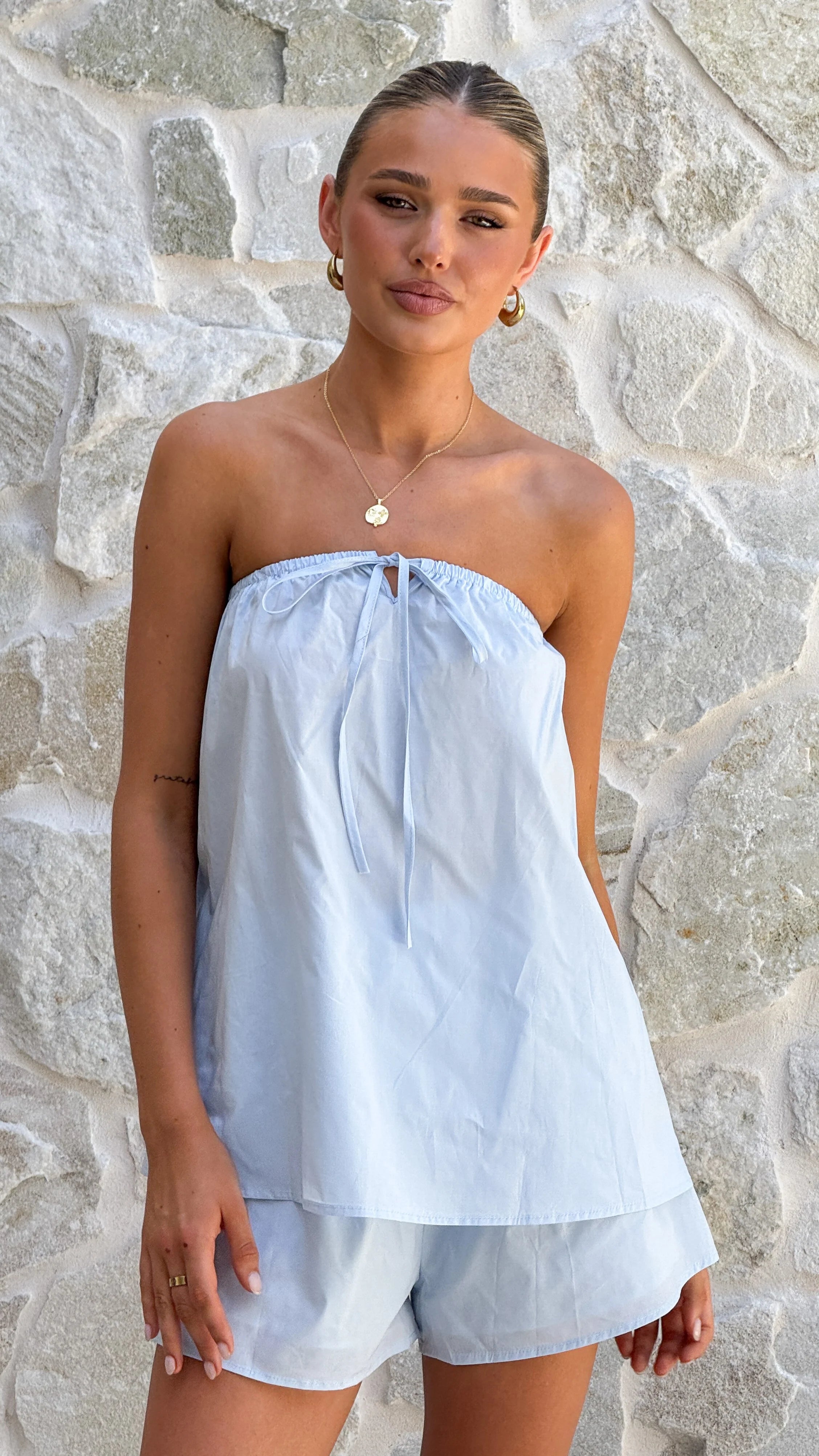 Mallie Strapless Top and Shorts Set - Blue