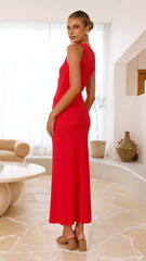 Rahela Button Top and Maxi Skirt Set - Red