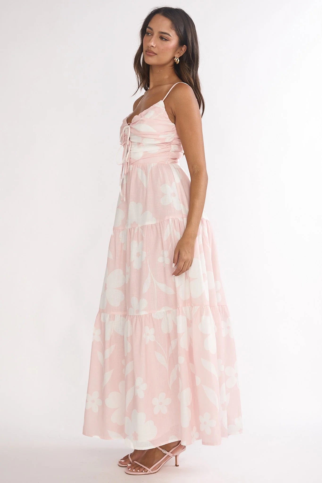 Darelle Tied Bodice Maxi Dress Floral Pink