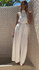 Lara Halter Neck Wide Leg Jumpsuit - White
