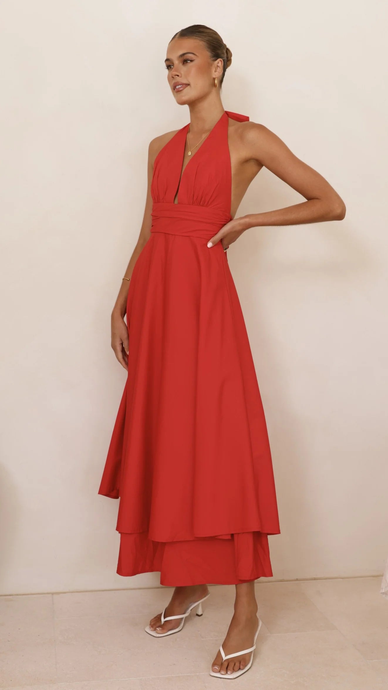 Kathy Halter Neck Maxi Dress - Red
