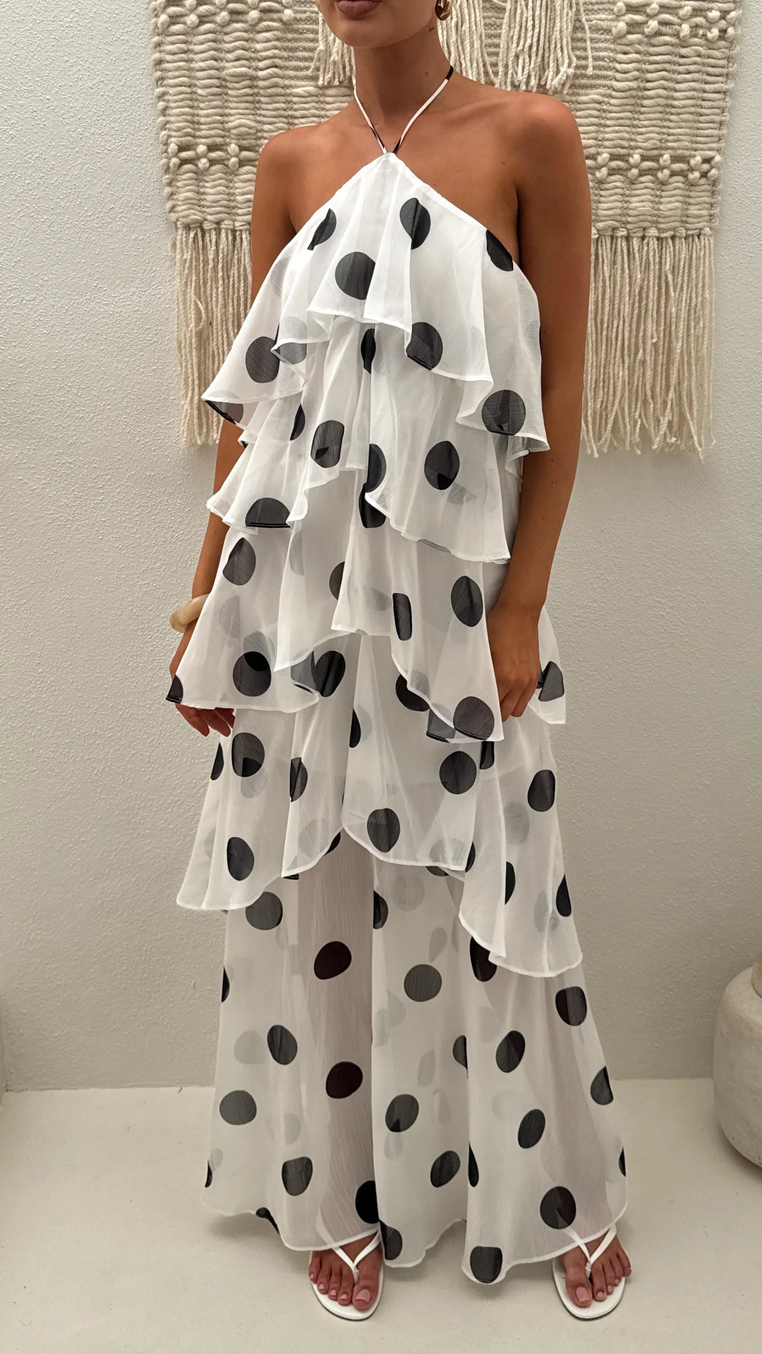 Loana Maxi Dress - White/Black Spot