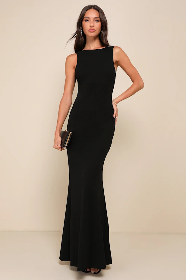Love In Your Eyes Black Knotted Mermaid Maxi Dress