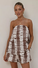 Calliope Strapless Top and Shorts Set - Chocolate Tie Dye