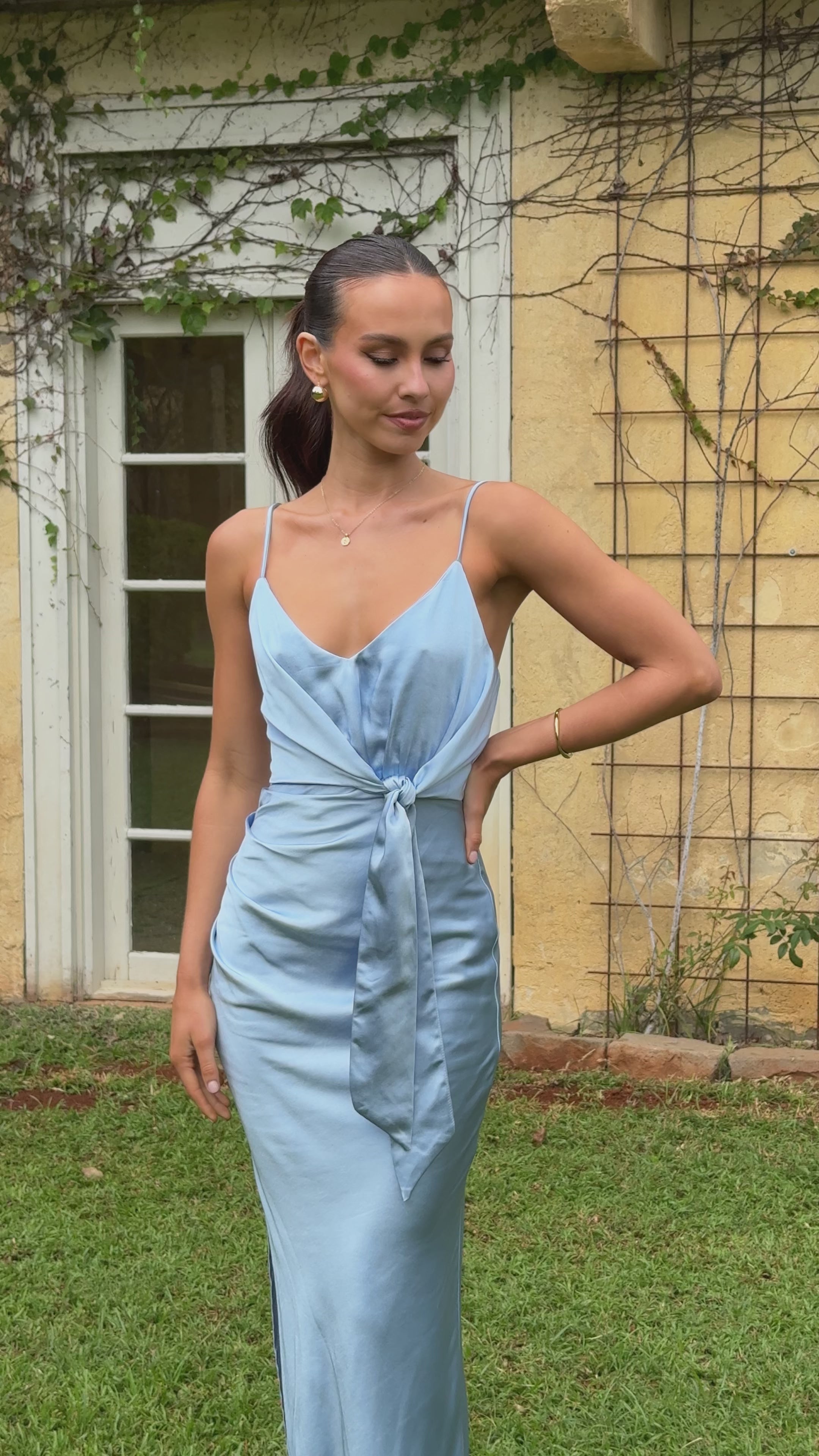 Yasmeen Tie Front Maxi Dress - Blue