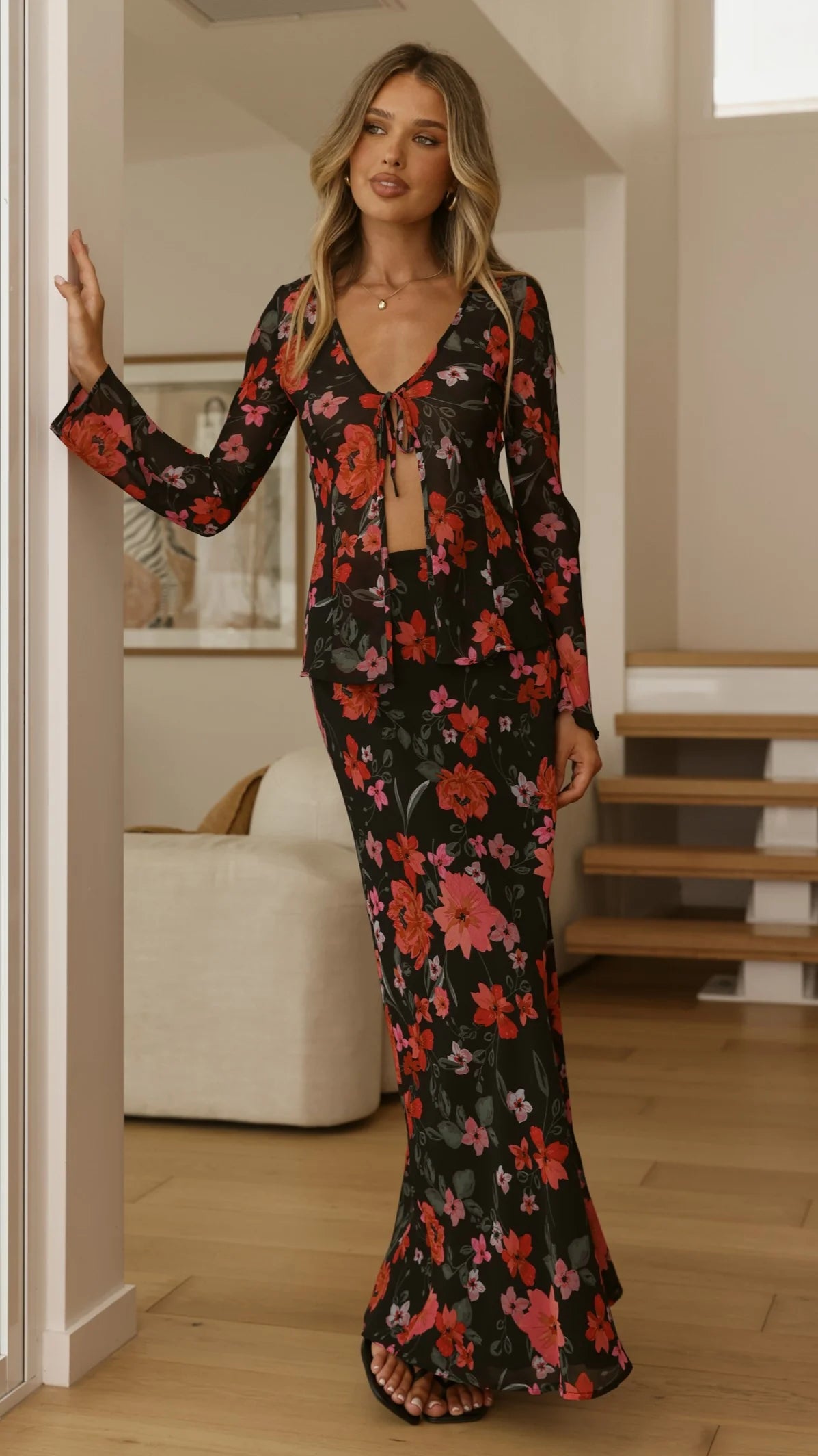 Brianna Open Tie Top - Dark Floral
