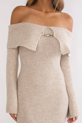 Arwyn Foldover Off-Shoulder Knit Maxi Dress Quinoa