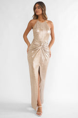 Delphinah Twist Waist Maxi Dress Champagne
