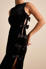 Cordelia Black Velvet Bow Cutout Column Maxi Dress