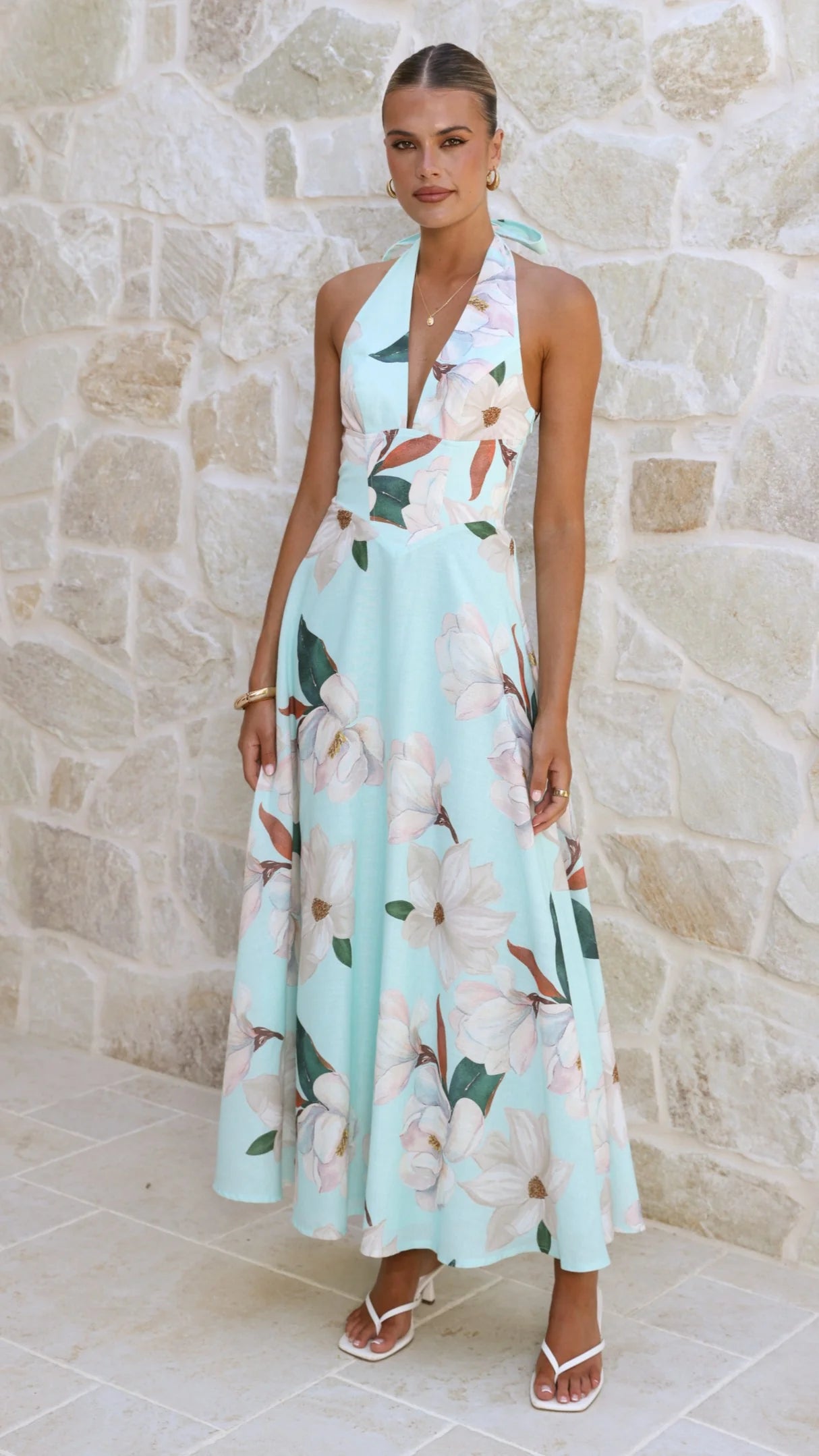 Skye Maxi Dress - Aqua/White Floral