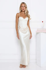 Shimmering Horizon Satin Maxi Dress Cream