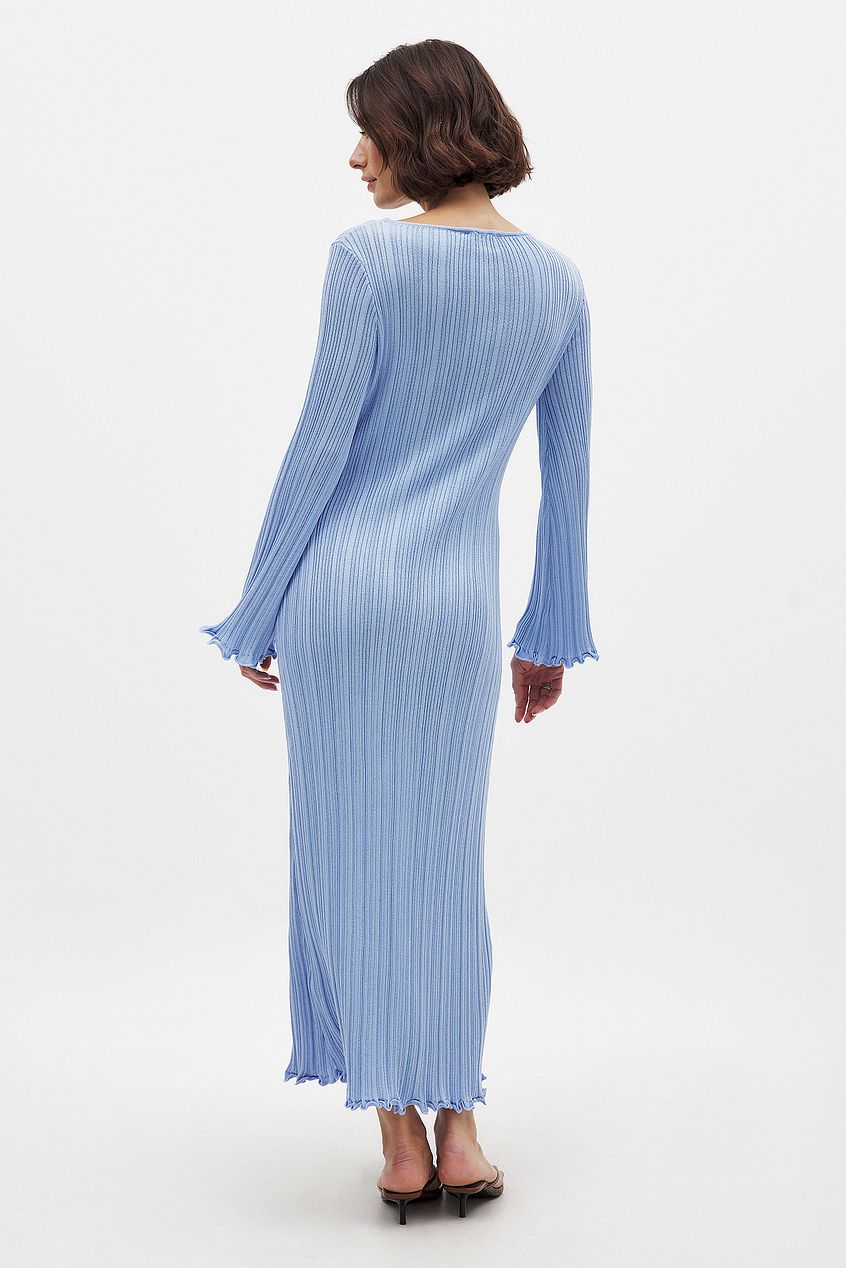 Knitted Round Neck Frill Maxi Dress
