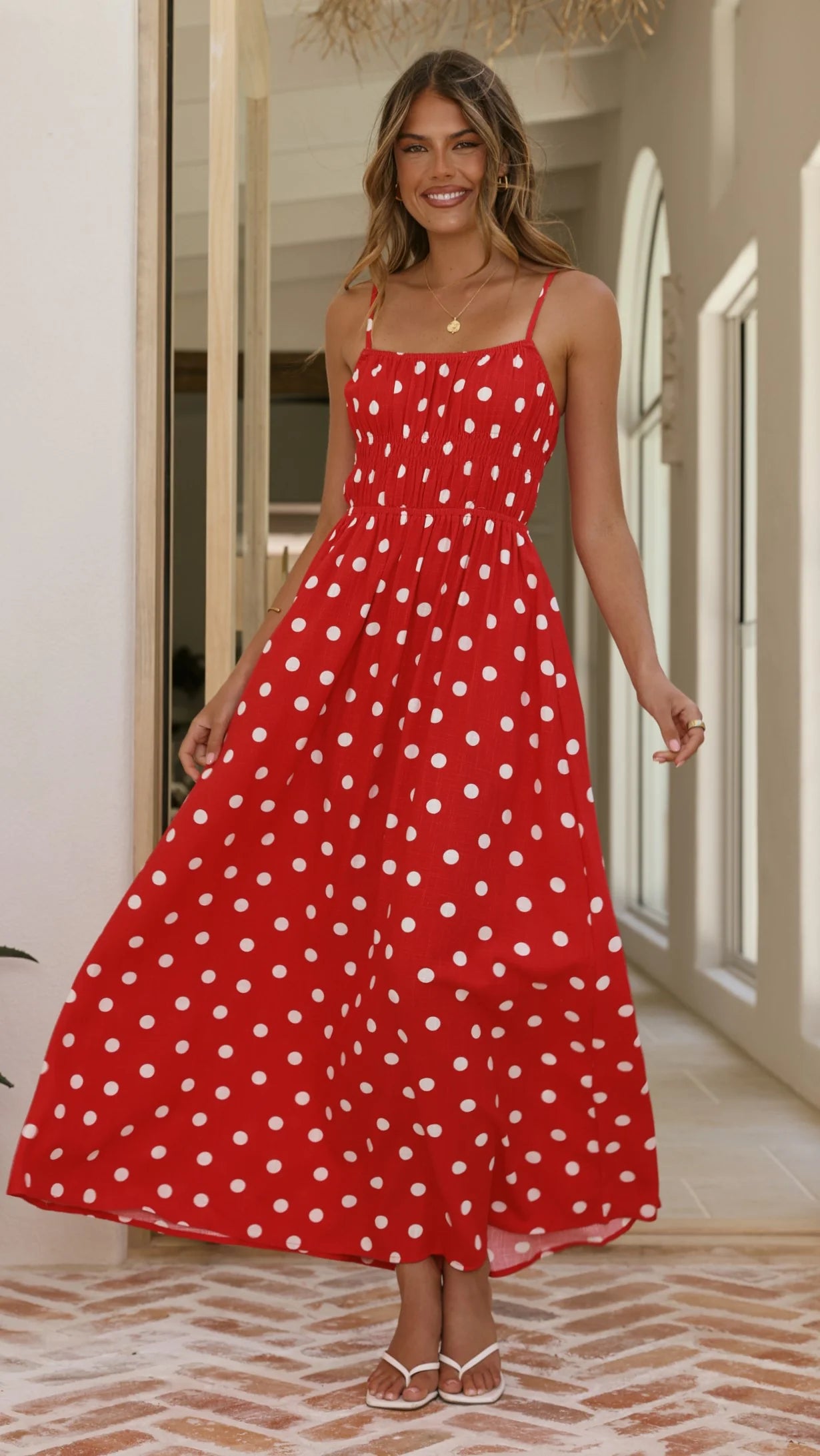 Solare Maxi Dress - Red/White Polka