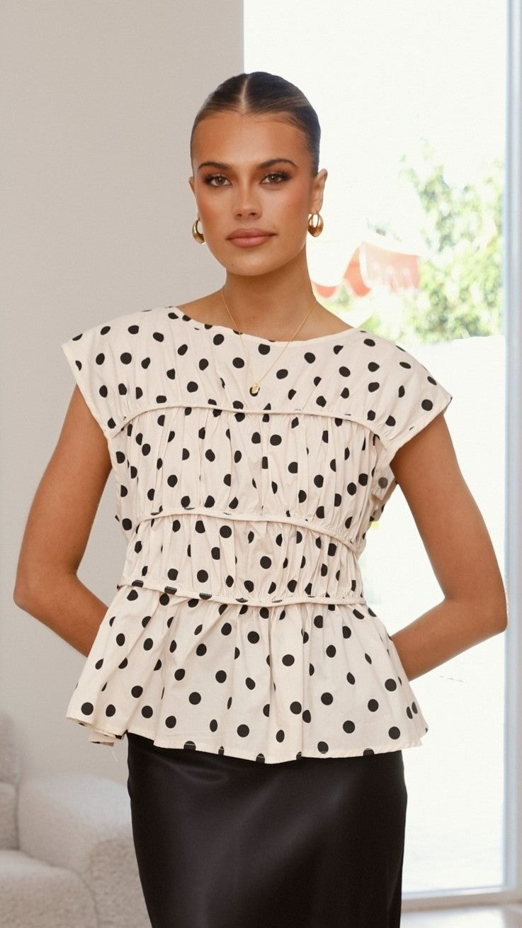 Kienna Top - Cream/Black Polka Dot