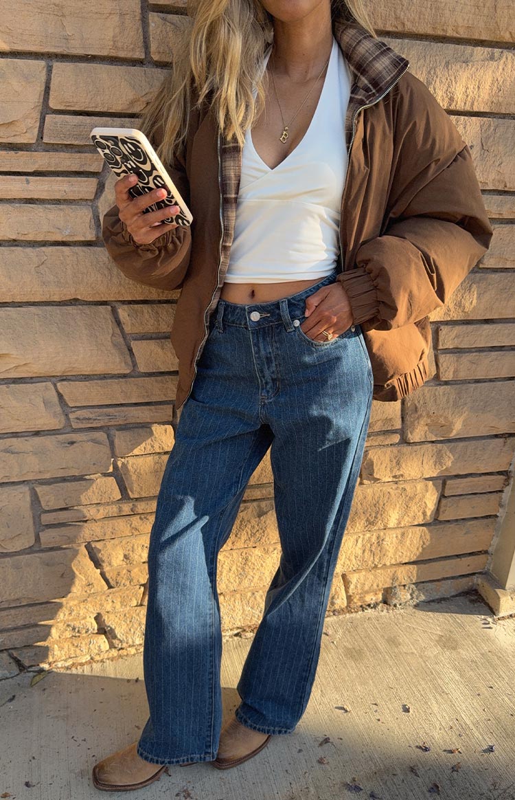 All I Wanted Brown Plaid Puffer Jacket