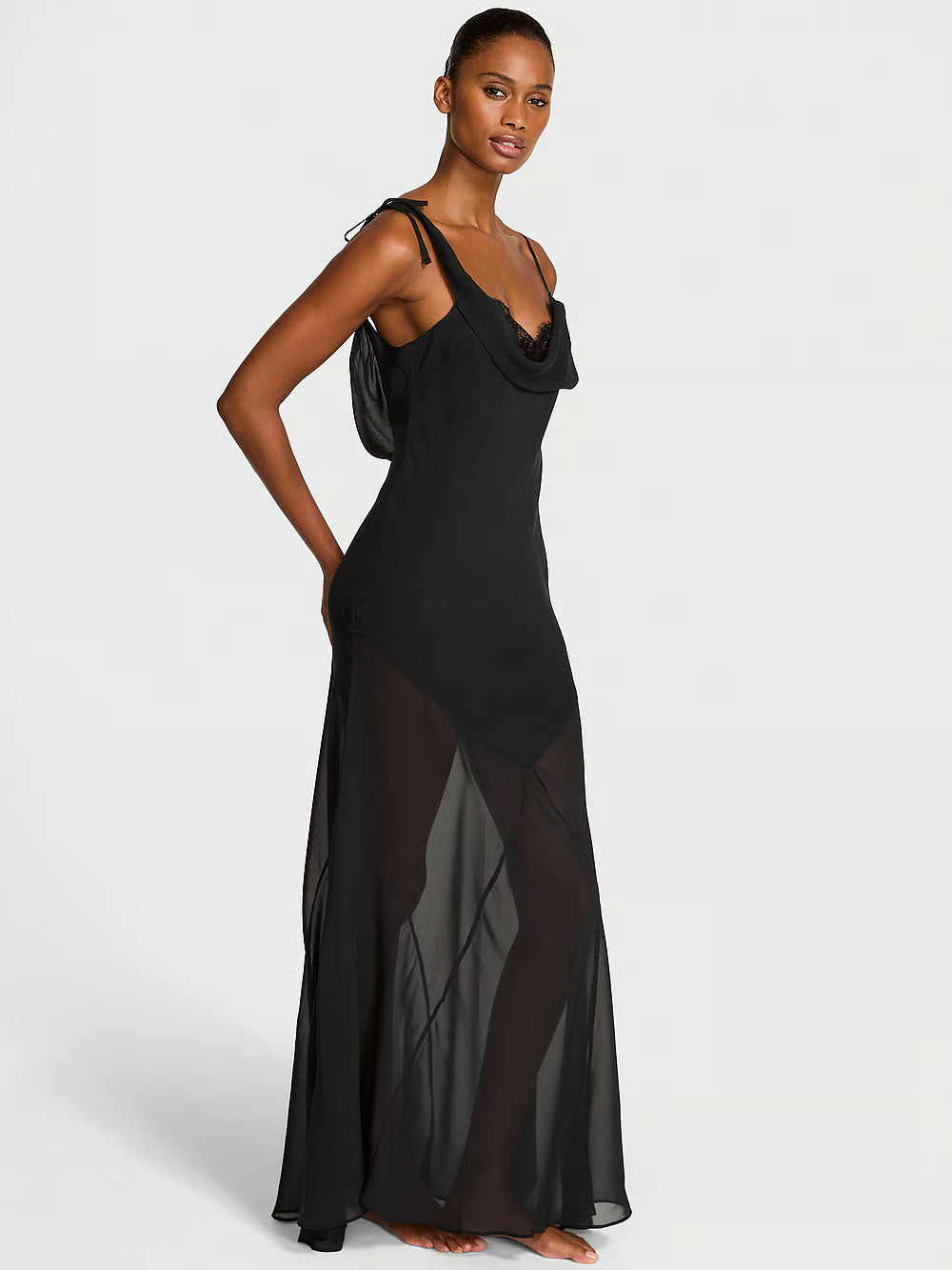 Chiffon & Lace Draped Slip Gown