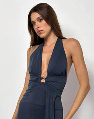 Ryoko Maxi Dress in Cupro Ocean Storm