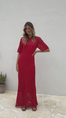 Saisha Crochet Maxi Dress - Red