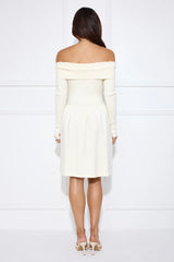 Snowlight Off Shoulder Ribbed Midi Dress Cream
