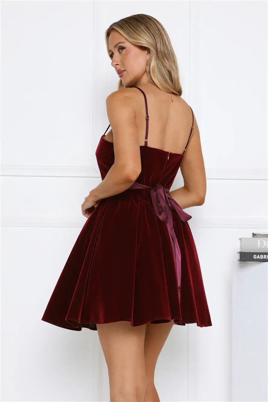 Fireside Luxe Velvet Mini Dress Wine