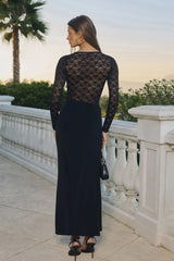 Midnight Hour Lace Long Sleeve Maxi Dress Black