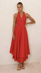Kathy Halter Neck Maxi Dress - Red