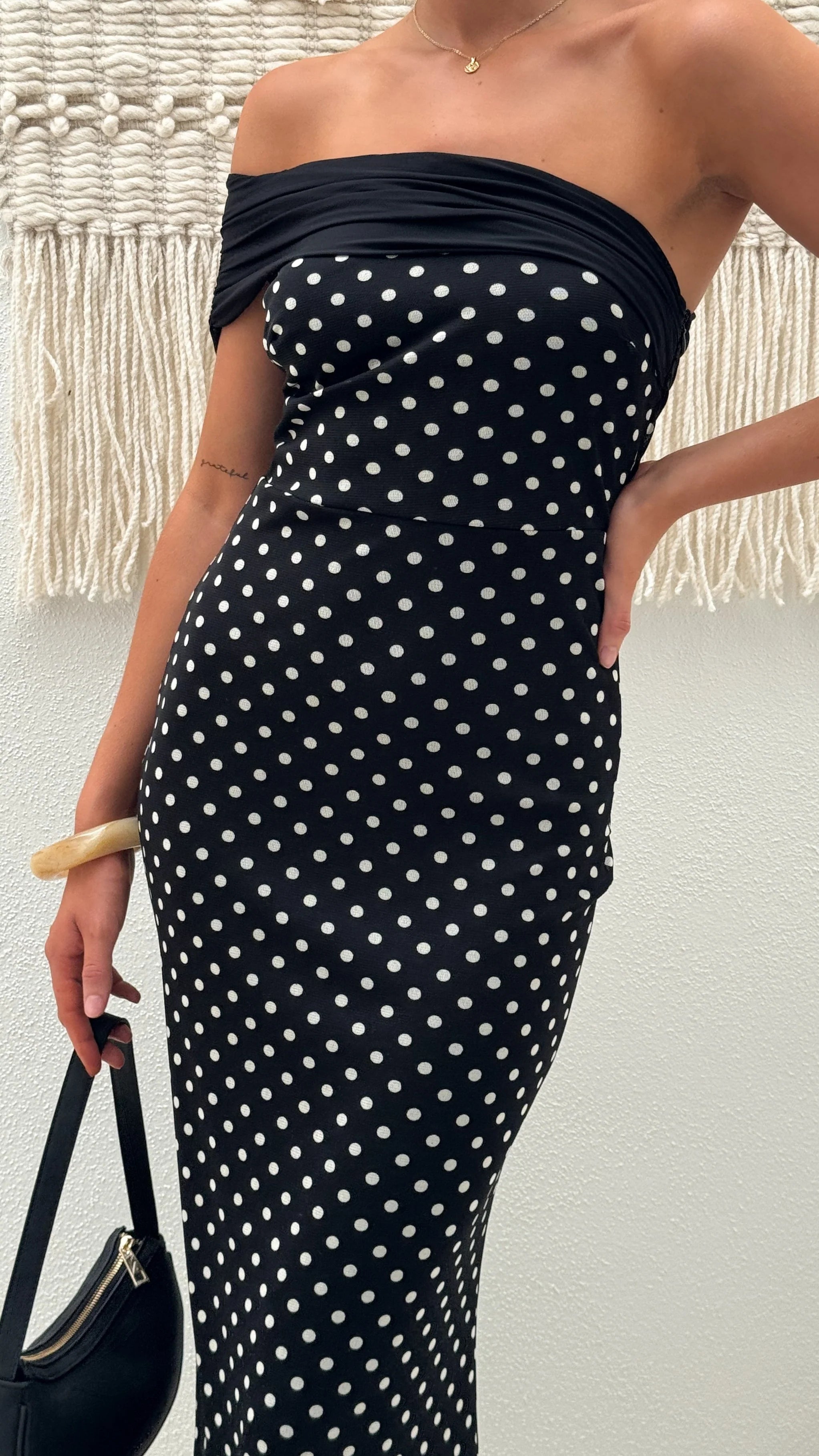 Ria Maxi Dress - Black/White Polka