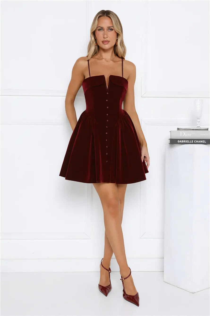 Fireside Luxe Velvet Mini Dress Wine