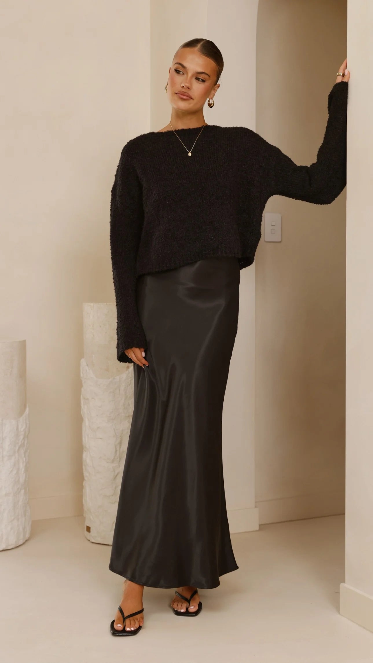 Zala Cropped Knit Sweater - Black