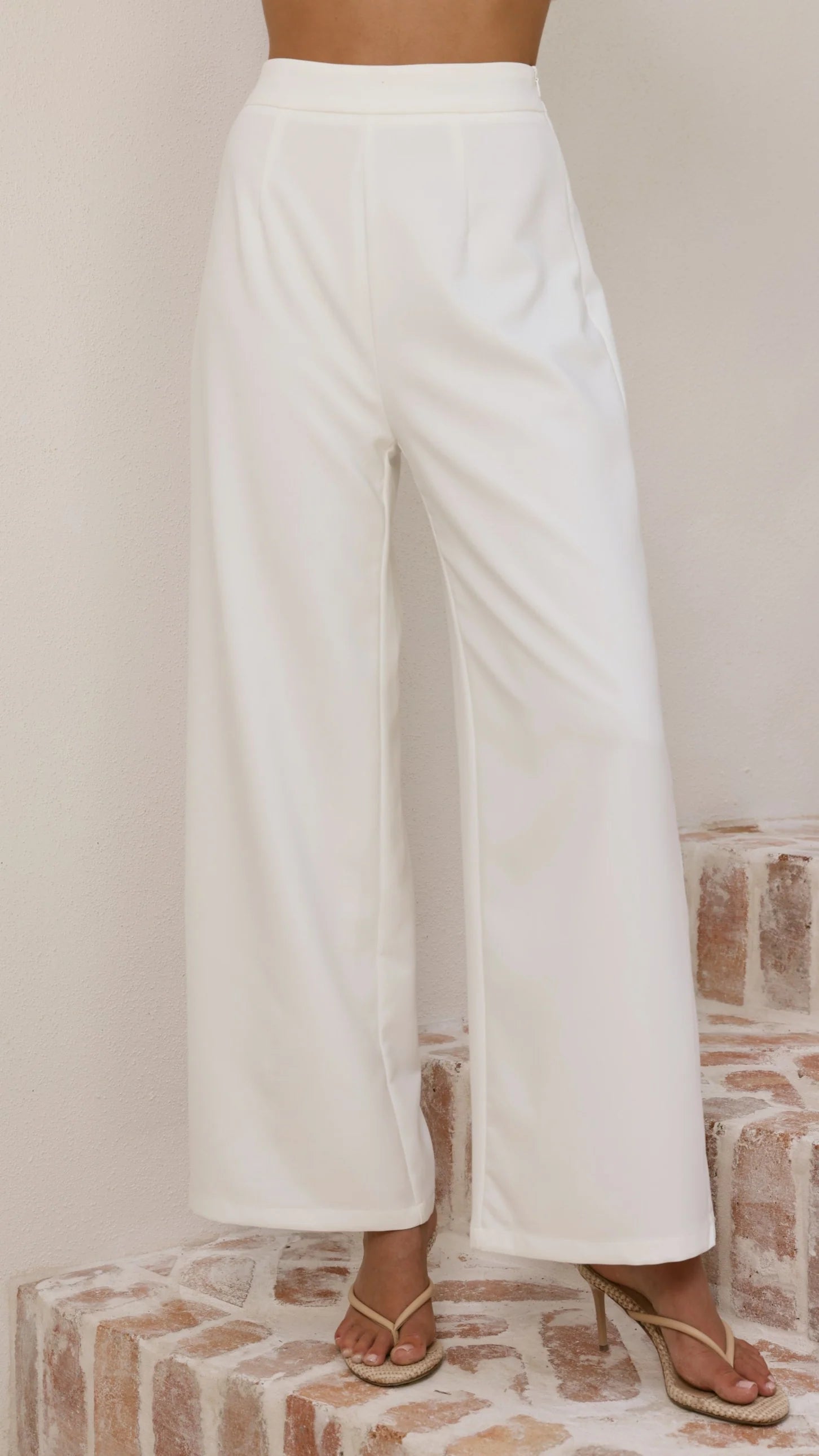 Javana Asymmetrical Top and Pants Set - White