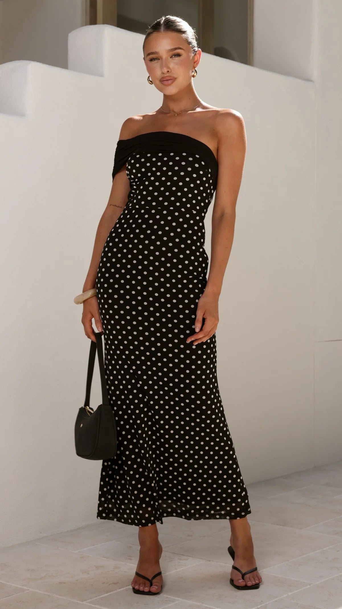 Ria Maxi Dress - Black/White Polka