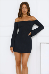 Falling Light Ribbed Long Sleeve Mini Dress Navy