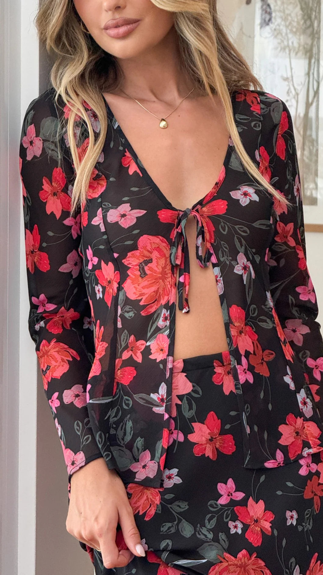 Brianna Open Tie Top - Dark Floral