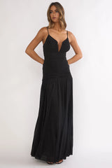Orizel Pintuck Drop Waist Maxi Dress Sparkle Black