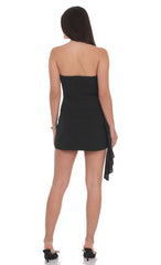 Strapless Ruched Tassel Dress in Black