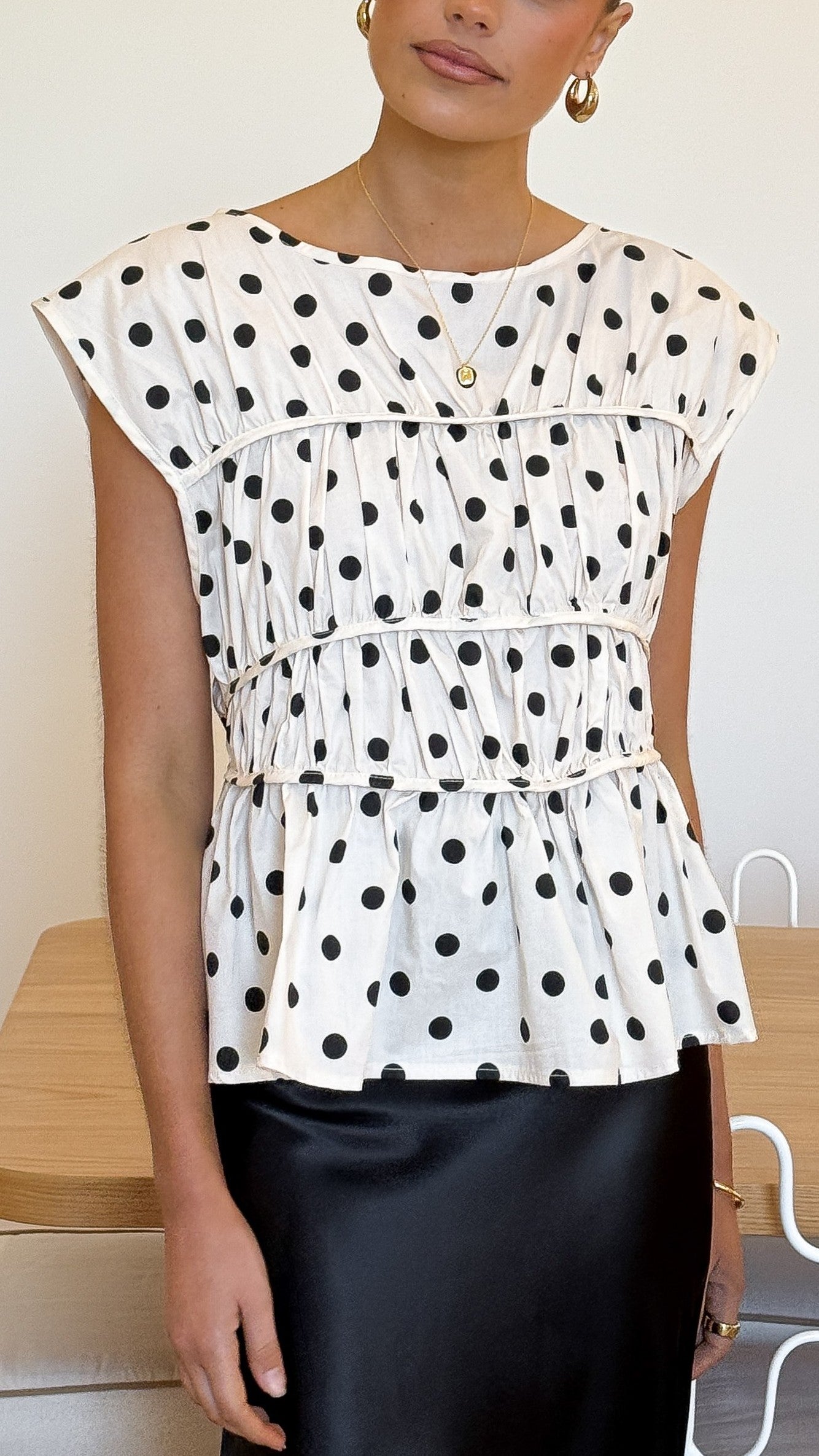 Kienna Top - Cream/Black Polka Dot